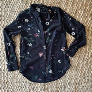 H&M floral button down collared blouse 2 XS